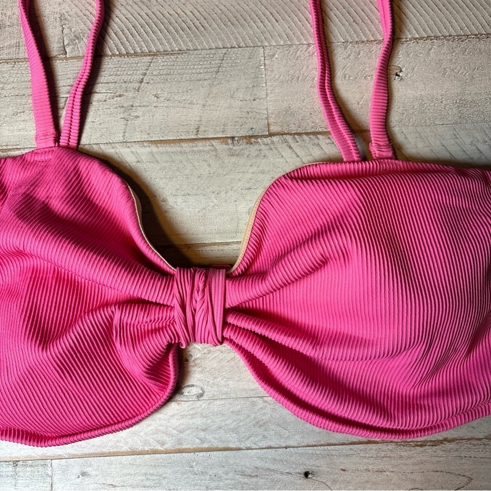 Old Navy Textured-Rib Cinch-Front Bikini Swim Top 4X Pink NWT! - Picture 6 of 16